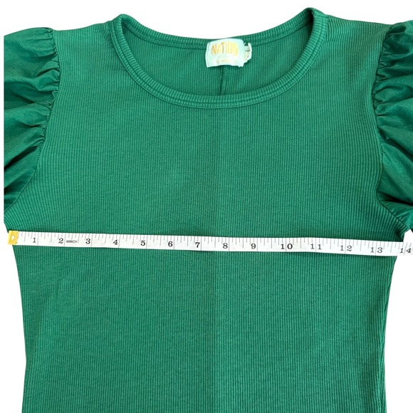Nation LTD Kenzie Flounce Sleeve Tee Emerald Green Ribbed Top Size Small Holiday - Picture 9 of 11